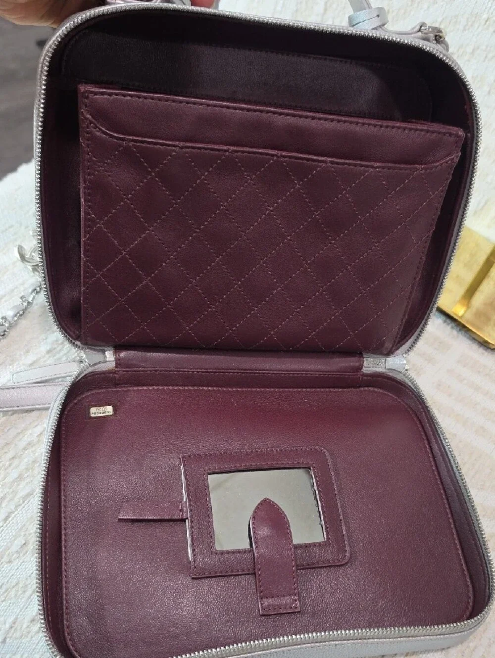 CHANEL Silver Quilted Vanity-Style Large Camera Shoulder Bag